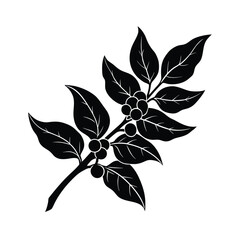 Coffee day vector art of a black silhouette of a coffee branch with leaves and beans, isolated