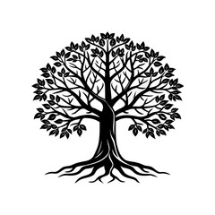 Obraz premium Minimalist Tree Silhouette Vector Bare & Leafy Black Tree Illustration for Nature, Eco & Logo Use