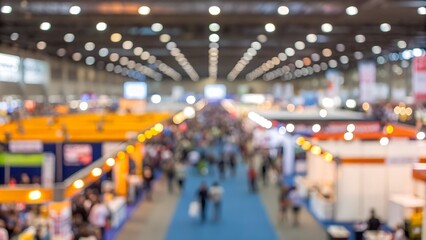 Obraz premium Vibrant exhibition hall bustling with attendees, energetic atmosphere