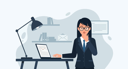 Fototapeta premium Businesswoman Feeling Overwhelmed Looking At Company Financials On Her Laptop