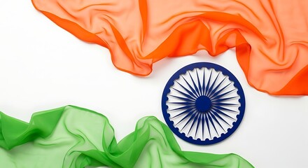 Indian flag colors with Ashoka Chakra on white background