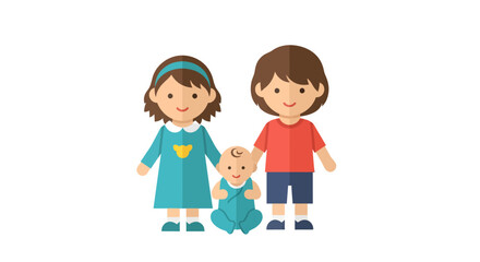 Stylized family graphic with kids siblings flat vector illustration
