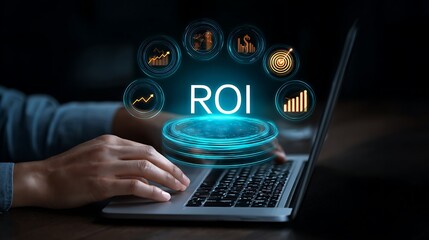 Digital roi analysis with glowing charts and data visualizations