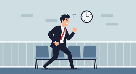 Frustrated businessman running late due to time management issues and stress