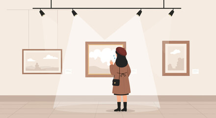 Fototapeta premium Emotional Connection With Art Exhibition In Gallery Illustration Concept