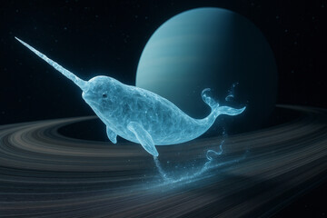Fantasy Ice Narwhal Skating the Rings of Uranus