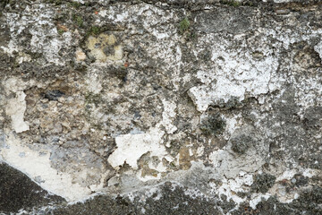 Weathered and cracked concrete wall, displaying age and texture. backgrounds or urban themes