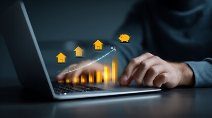 Business growth and success illustrated by upward trend on laptop