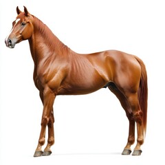 Naklejka premium Chestnut horse standing proudly isolated on white background