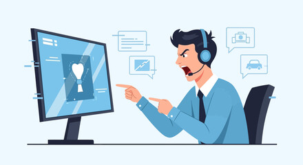 Furious Operator Demanding Improved Digital Interface For Dissatisfied Customers