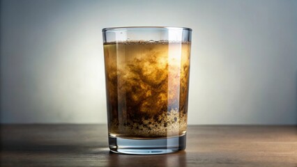 Glass filled with murky brown water containing germs and dirt stains on the surface, symbolizing pollution and uncleanliness, dirty water, water pollution