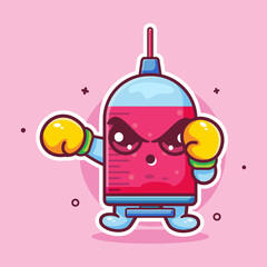 funny syringe character mascot playing boxing sport isolated cartoon