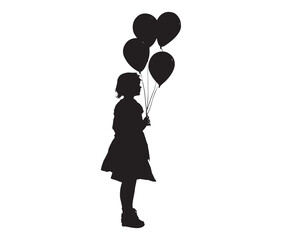 Silhouette of girls holding balloons vector illustration.