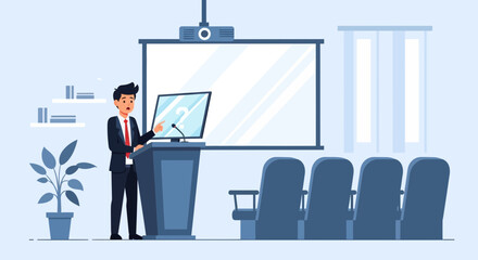 Fototapeta premium Confident Entrepreneur Presenting Business Ideas During a Pitch Deck Presentation