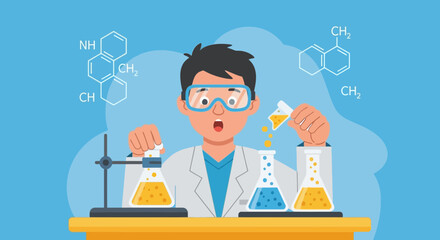 Excited Young Scientist Performing Chemical Experiment In The Laboratory