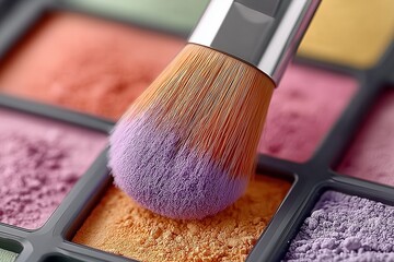 Vibrant Makeup Brush in Multicolored Palette Creating Dynamic Beauty Strokes
