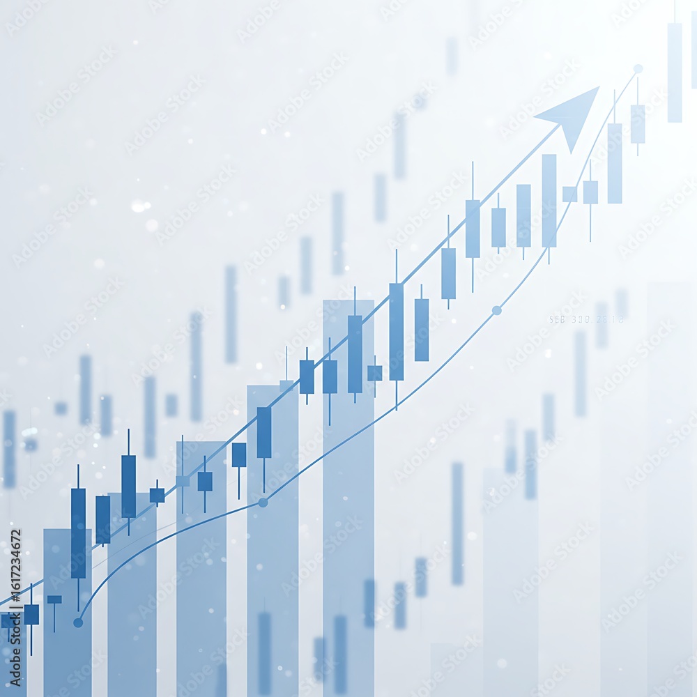 Poster abstract financial chart with upward trend line and candlestick patterns