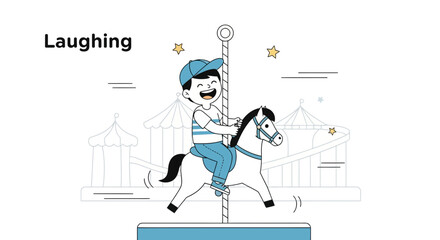 Happy Child Riding Carousel Horse At Fairground With Joy And Excitement