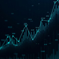 Naklejka premium Financial Chart with Rising Trend Line and Data Points on Dark Background