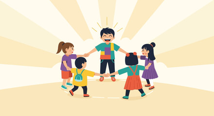Happy Children Forming Circle Playing Together Enjoying Friendship Outdoors