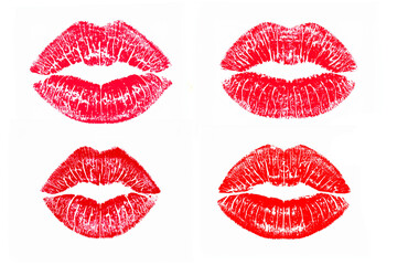 set of lipstick kiss imprint on white background.