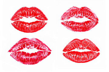 set of lipstick kiss imprint on white background.