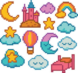 dreamworld pixel art, eps 10 illustration