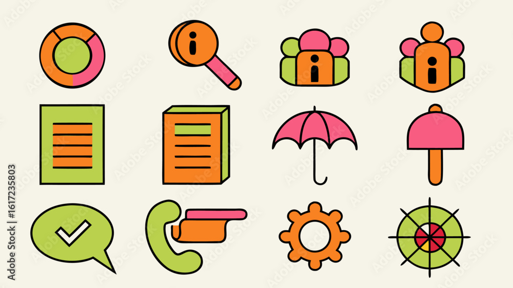 Poster comprehensive collection of essential informational symbols including help guidance and query graphi