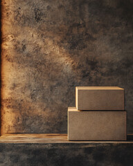 Eco-Friendly Packaging Design Sustainable Cardboard Boxes on Rustic Background