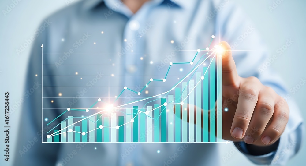 Poster business growth chart with rising bar graph and line graph display