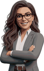 3D Cartoon businesswoman on transparent background. Generative AI