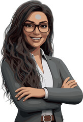 3D Cartoon businesswoman on transparent background. Generative AI