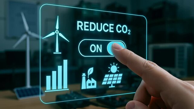 Reduce CO2 concept with energy sector engineering work and renewable power focusing wind turbine solutions for sustainable future environmental care