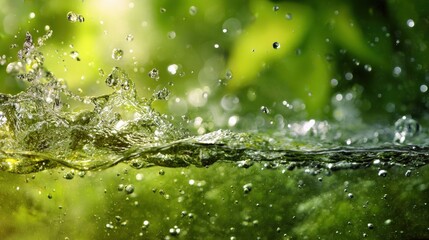 Water splashes create dynamic patterns against a lush green background.