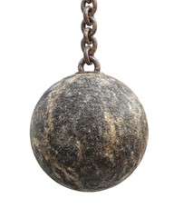 Rusty metal ball on chain
