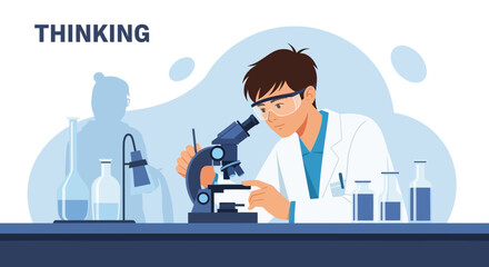 Man In Laboratory Analyzing Sample With Microscope In Scientific Research