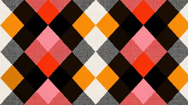 Seamless orange diamond checkered plaid pattern, vibrant vector illustration with geometric shapes and bold colors