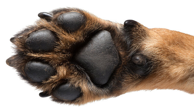 Detailed closeup, exploring the intricate textures and features of a dog's paw closeup.