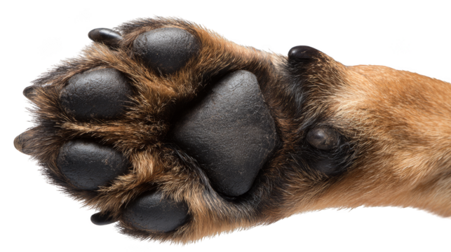 Detailed closeup, exploring the intricate textures and features of a dog's paw closeup.