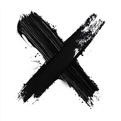 Black brush stroke x mark isolated on white background