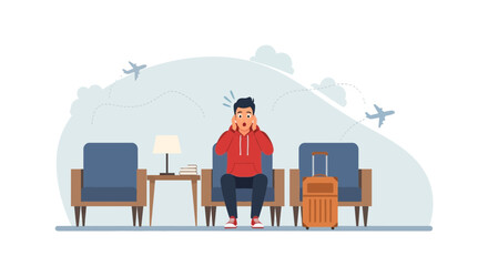 Missed Flight Anxiety A Traveler In Panic In The Departure Lounge