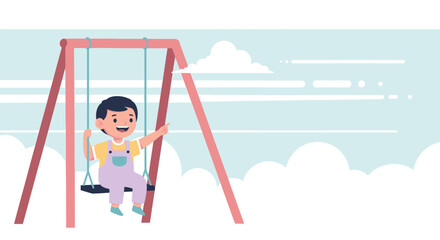 Joyful Boy Enjoying Outdoor Fun On Swing Set With Open Sky View