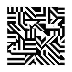 Abstract geometric pattern with black and white stripes forming a complex maze like structure design
