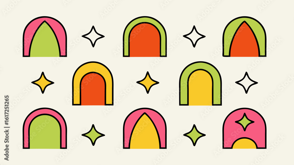 Poster modern minimalist aesthetic line art elements with trendy geometric shapes and abstract forms in a c