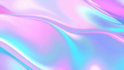 Obraz premium Holographic abstract gradient background with flowing iridescent waves, neon cyan and pink, soft distortion, no product