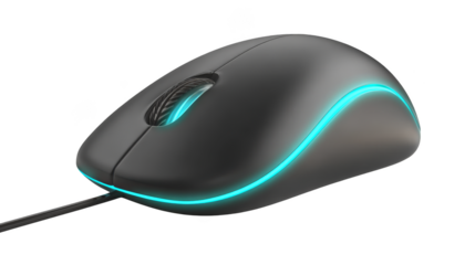 Illuminated precision, a modern computer mouse with striking blue glow.