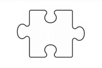 Single white jigsaw puzzle piece on a transparent background, symbolizing problem-solving, strategy, and connection