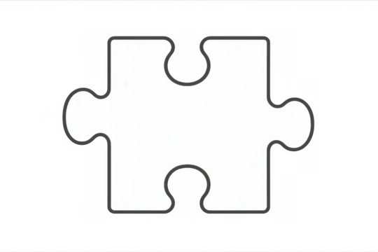 Single white jigsaw puzzle piece on a transparent background, symbolizing problem-solving, strategy, and connection