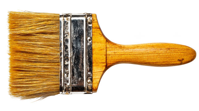 Closeup of a classic wooden handle brush, versatile tool for cleaning and art.
