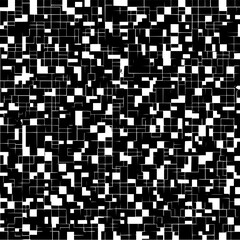 Fototapeta premium Abstract monochrome pattern of black and white squares with a chaotic and pixelated arrangement style